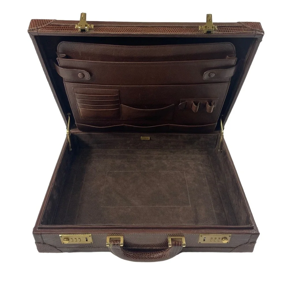 Bally‎ Brown Teju Lizard Mens Briefcase 16X13X4 Rare Excellent